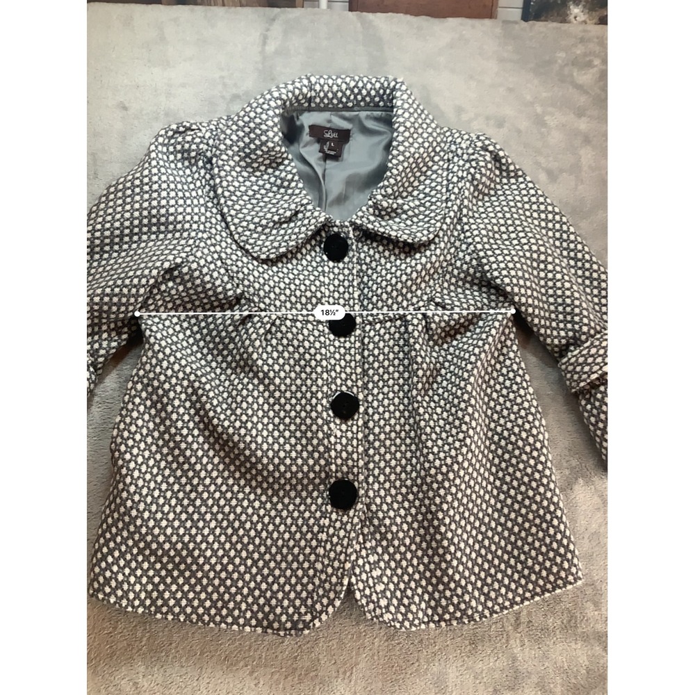 Luii Womens Grey White Geometric Button Front Swing Coat 3/4 Sleeve Size L - Picture 5 of 8